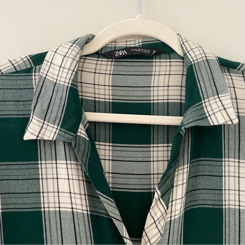 Zara Plaid Green and White L/S Dress - Picture 4 of 5